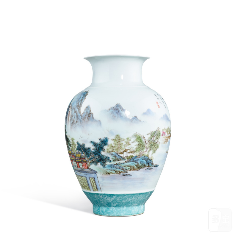A famille-rose 'landscape' vase, Juren Tang hall mark, Republican period | 民國 粉彩山水圖瓶 《居仁堂製》款 - 图4
